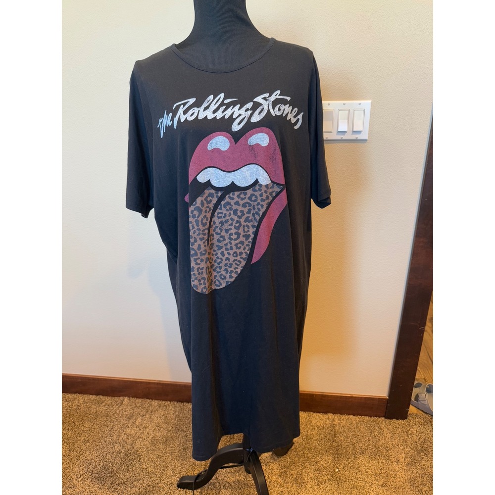The Rolling Stones T Shirt Dress Tongue Graphic Black Rock Band Fashion
